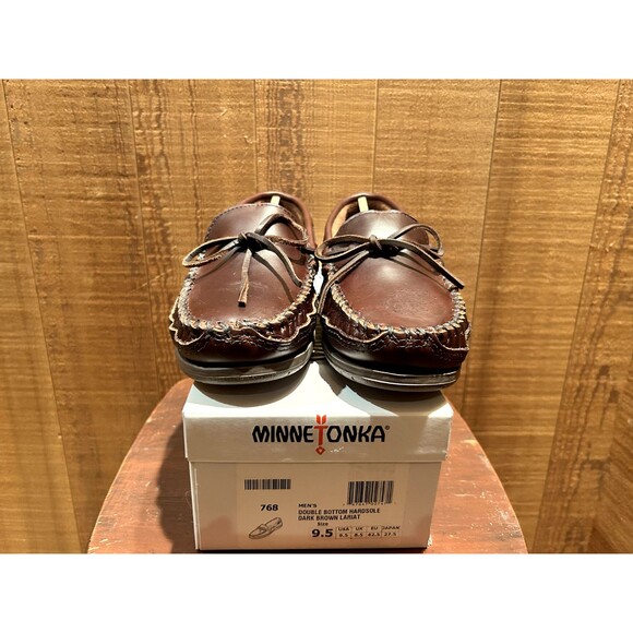 Minnetonka 768 Men's Slipper Size 9.5 Double Bottom Hardsole Dark Brown Leather